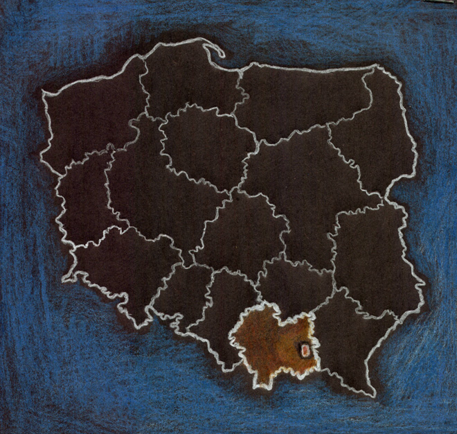 mapa pokazująca województwo małopolskie i powiat tarnowski